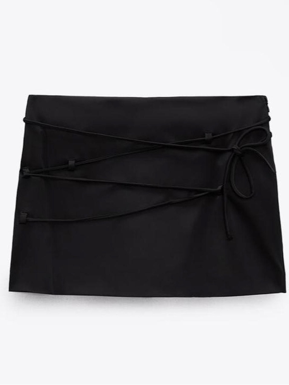 Zara Tie Strings Black Satin Mini Skirt